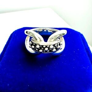 Michael Dawkins Sterling Silver Textured Beaded Crossover Ring – 7.91g, Luxury